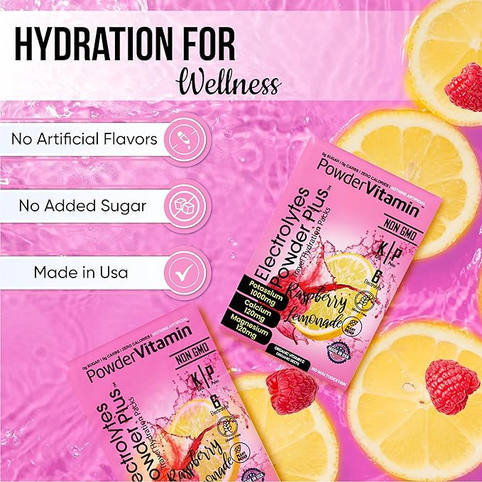 Electrolytes Powder Plus, Keto, Raspberry Lemonade, Sugar Free, Pink Himalayan Salt, 1000mg Potassium, 120mg Calcium, 120mg Magnesium, Non-GMO, Zero Calories, (16 Hydration Packets)