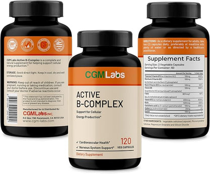 Vitamin B Complex - Active B1, B2, B3, B6, B12, Thiamine, Riboflavin, Niacin, Folate, Biotin, Pantothenic Acid, Inositol by CGM Labs