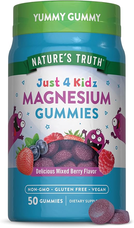 Nature's Truth Magnesium Gummies for Kids | Glycinate & Citrate | 50 Count | Mixed Berry Flavor | Vegan, Non-GMO & Gluten Free Supplement