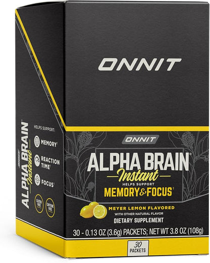 ONNIT Alpha Brain Instant - Meyer Lemon Flavor - Nootropic Brain Booster Memory Supplement - for Focus, Energy & Clarity - Alpha GPC Choline, Cats Claw, L-Theanine, Bacopa - 30ct
