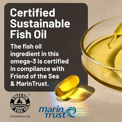 NatureWise Ultra Omega 3 Fish Oil 2200 mg - Triglyceride Form - Lemon Flavor - Wild-Caught Fish Oil + EPA & DHA - Supports Brain & Heart Health - Burpless, Non-GMO - 120 Softgels[2-Month Supply]