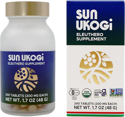 Sun Chlorella Sun Ukogi Organic Eleuthero Root 200 mg Siberian Ginseng Supplement - Natural Adaptogen Well Being & Endurance Supplement for Women & Men - Non-GMO - 240 Tablets