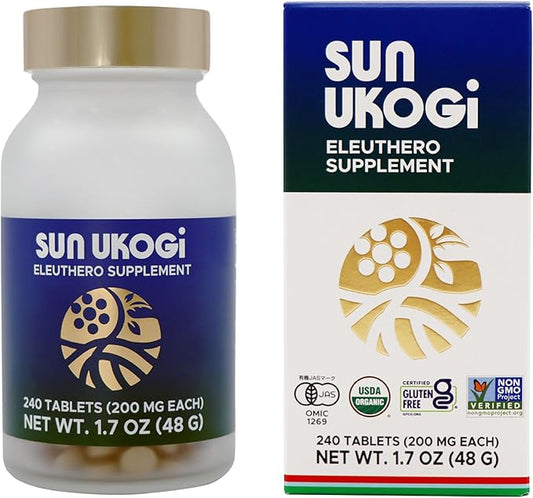 Sun Chlorella Sun Ukogi Organic Eleuthero Root 200 mg Siberian Ginseng Supplement - Natural Adaptogen Well Being & Endurance Supplement for Women & Men - Non-GMO - 240 Tablets
