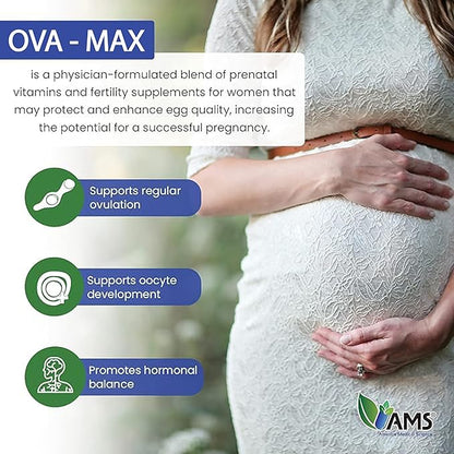 America Medic & Science OVA-Max Prenatal Vitamins for Women (120 Capsules) Boosts Fertility and Ovulation | Pregnancy Aid and Female Preconception Supplements with CoQ10, Folic Acid, and Myo-Inositol