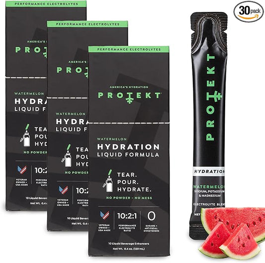 Electrolyte Packets for Recovery & Hydration | Organic & Sugar-Free Electrolytes Drinks | Works Faster Than Powder Drink | On-The-Go Liquid Hydration Drink | Watermelon, 30 Pack