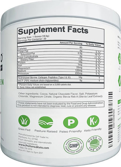 Keto Collagen Protein Powder with MCT Oil – Keto and Paleo Friendly Grass Fed and Pasture Raised Hydrolyzed Collagen Peptides – Fits Low Carb Diet and Keto Snacks – KEYTO Chocolate Flavor