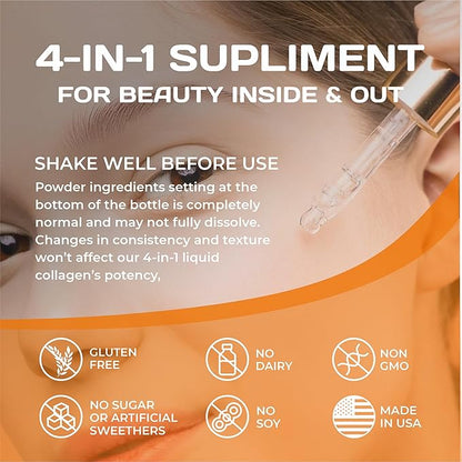 Liquid Collagen Supplements for Women - Comprehensive Formula Hair Skin Nails Supplement with 10000mcg Collagen 5000 mcg Biotin 5000 mcg Keratin 5000 mcg Saw Palmetto, Made in USA, 4fl oz