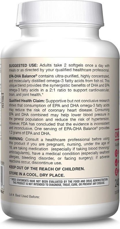 Jarrow Formulas EPA-DHA Balance, 1,200 mg Omega-3 Fatty Acids for Cardiovascular Support, 240 Softgels, 120 Day Supply