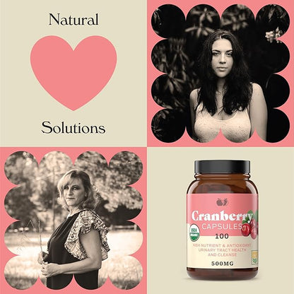 Organic Cranberry Capsules - 100 Count - 475 mg Supplement - Vegan Natural Cranberry Concentrate & Powder Pills
