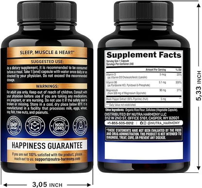 Magnesium Glycinate 500 mg - Chelated Supplement - 98% High Absorption - Support for Sleep, Muscle & Heart Health - Made in USA, Lab Tested & Non-GMO - 240 Capsules