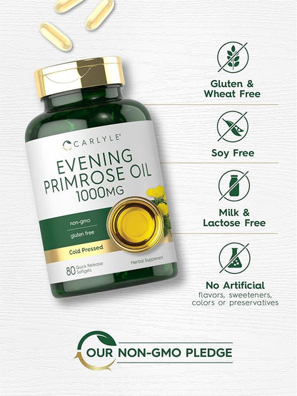 Carlyle Evening Primrose Oil Capsules 1000mg | 80 Softgels | Cold Pressed Supplement | Non-GMO & Gluten Free