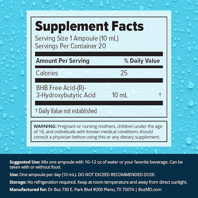 Dr. Boz - Pucker UP! Clear Ketones, 20 Packets - Pure Liquid BHB - Fast Acting Exogenous Ketones - Increase Energy & Clarity - Max Strength - Quality Tested - Made in USA - Keto Diet - 0.34oz (10ml)