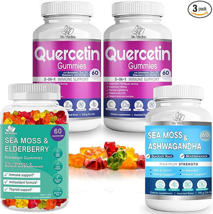 BIO VITALICA (Bundle) Sea Moss Elderberry (1 Pack) & Quercetin (2 Packs) & Sea Moss Ashwagandha (1 Pack)