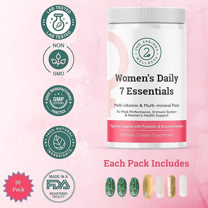 Women's Daily 7 Essentials & Adaptogen Complex Bundle - Complete Multivitamin Pack with Stress Adaptation Support for Women's Optimal Health