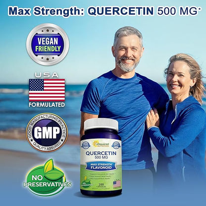 aSquared Nutrition Quercetin 500mg Supplement - 200 Capsules - Quercetin Dihydrate to Support Cardiovascular Health - Max Strength Powder Complex Pills to Help Improve Immune Response