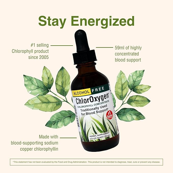 Herbs Etc. ChlorOxygen Chlorophyll Concentrate - Highly-Concentrated Energy Support - Aids Healthy Blood Circulation - Natural Vitality Support - Alcohol-Free - 2 fl oz (About 132 Servings)