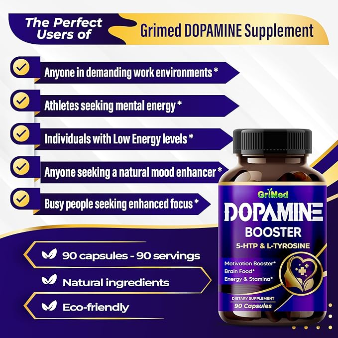 5-HTP L-Tyrosine with Magnesium + L-Theanine - 14,285mg Energy, Stamina, Motivation Booster - USA Made & Tested (90 Count (Pack of 1))