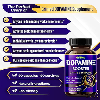 5-HTP L-Tyrosine with Magnesium + L-Theanine - 14,285mg Energy, Stamina, Motivation Booster - USA Made & Tested (90 Count (Pack of 1))