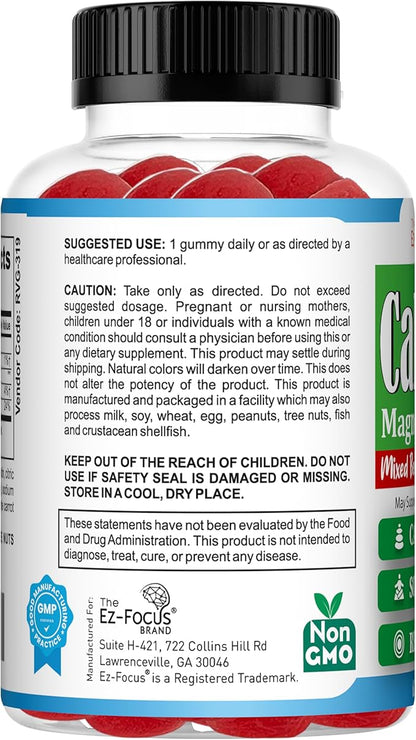 Magnesium Citrate Supplement for Kids & Teens, Anti-Stress Calm Magnesium Gummies Support Relaxed Muscles, Sleep, Bone Health, Gluten Free, Low Sugar 60 Ct
