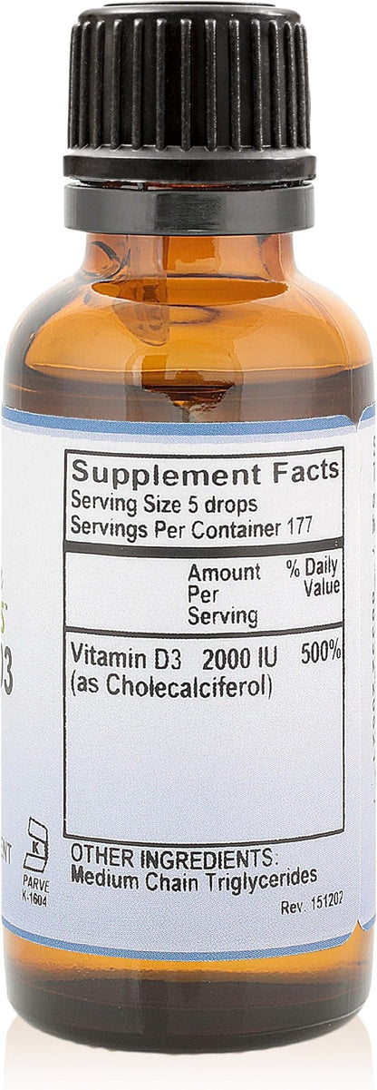 Liquid Vitamin D Drops - Unflavored Kosher D3 Liquid Drops in MCT Oil - 2000iu per Serving - 1oz Bottle