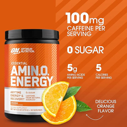Optimum Nutrition Amino Energy - Pre Workout with Green Tea, BCAA, Amino Acids, Keto Friendly, Green Coffee Extract, Energy Powder - Orange Cooler, 30 Servings (Packaging May Vary)