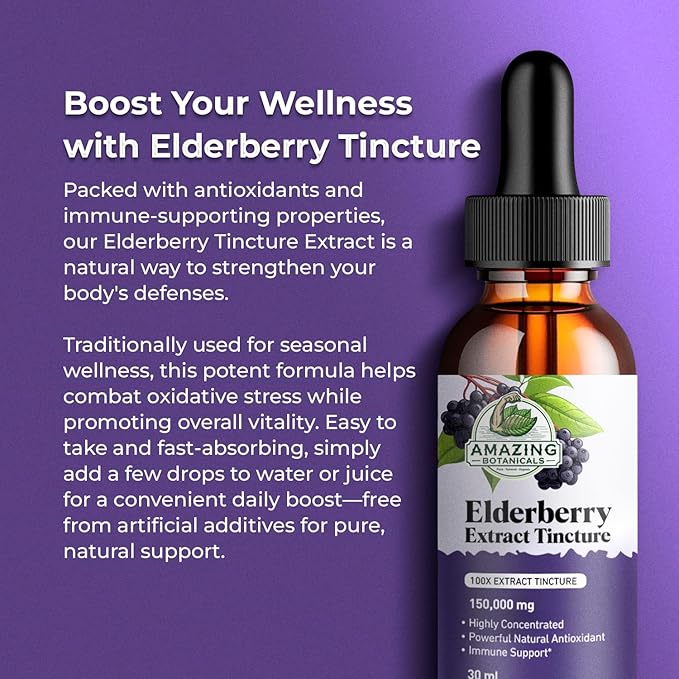 Elderberry Extract 15,000mg Strength Tincture - Organic Immune Support & Wellness Supplement | Elderberry Syrup Organic | 30ml/1oz
