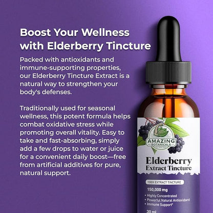 Elderberry Extract 15,000mg Strength Tincture - Organic Immune Support & Wellness Supplement | Elderberry Syrup Organic | 30ml/1oz