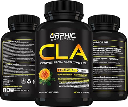 ORPHIC NUTRITION CLA Safflower Oil Supplement - Made with Safflower Oil - 780mg Non-Stimulant Conjugated Linoleic Acid for Men & Women* to Support Weight Loss Efforts and Metabolism* - 60 Softgels