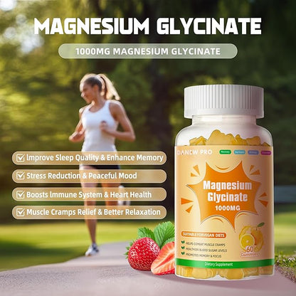 Magnesium Glycinate Gummies 1000mg - Sugar Free Magnesium Potassium Supplement with Vitamin D, B6, CoQ10 for Calm Mood & Sleep Support - 120 Orange Gummies