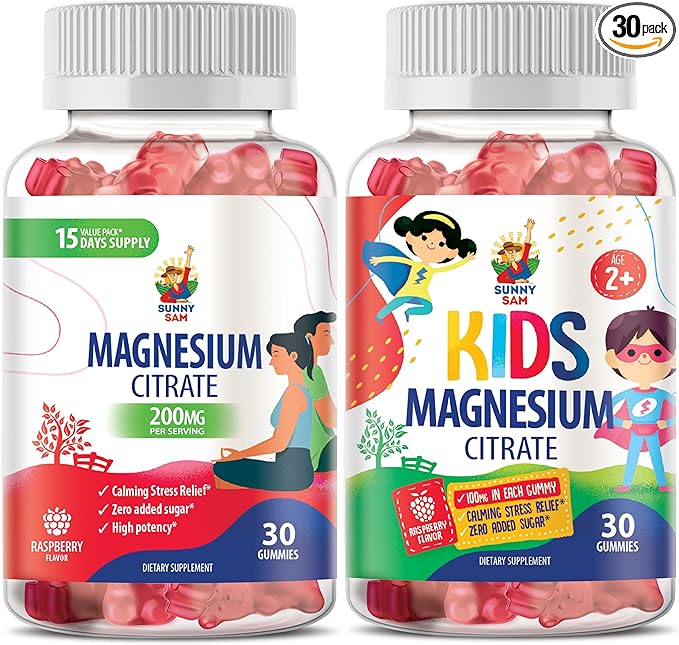 SUNNY SAM Magnesium Gummies for Kids and Magnesium Gummies for Kids & Adults - 100mg - Calm Magnesium Chews - Magnesium Citrate Chewable Supplement for Mood & Muscle Support