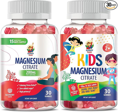 SUNNY SAM Magnesium Gummies for Kids and Magnesium Gummies for Kids & Adults - 100mg - Calm Magnesium Chews - Magnesium Citrate Chewable Supplement for Mood & Muscle Support