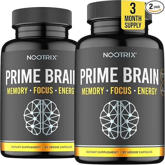 Prime Brain Nootropic Supplement | Supports Memory, Mental Focus, Cognitive Health & Energy | Promotes Healthy Mood & Brain Function | Ginkgo Biloba, Lion's Mane & L Theanine | 180 Capsules