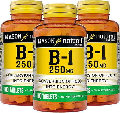 MASON NATURAL Vitamin B1 Thiamine 250 mg, 300-Day Supply, Dietary Supplement to Support Natural Energy Levels, 100 Tablets (Pack of 3)