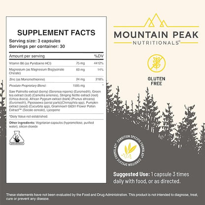 Mountain Peak Nutritionals Prostate Supplement - Supports Bladder Function & Metabolism - Prostate Support Supplement for Men with Saw Palmetto Extract, Pygeum (90 Vegetarian Capsules)