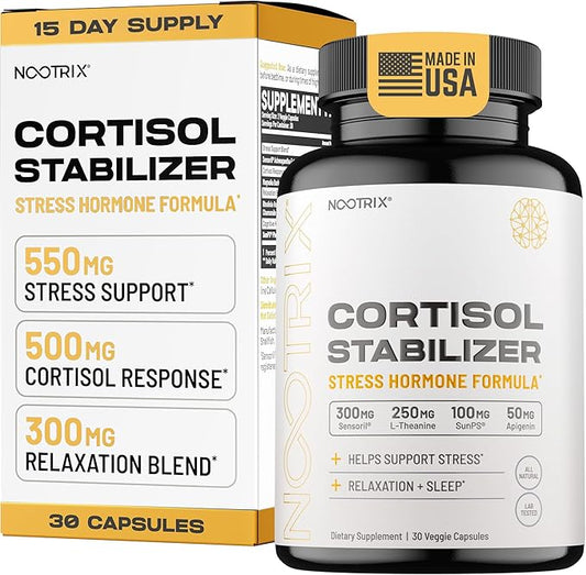Cortisol Manager & Stabilizer Supplement | Supports Deep Sleep, Relaxation, Adrenal Health & Stress | 300mg Ashwagandha | L-Theanine, Rhodiola Rosea Extract & Apigenin | 30 Capsules
