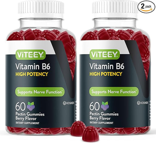 Vitamin B6 Gummies 100mg for Adults & Teens - B6 Vitamins for Mood & Nerve Function Support - Immune Booster - Vegan, GMO Free, Gluten Free, Gelatin Free - Tasty Chewable Berry Flavored VIT B6 Gummy