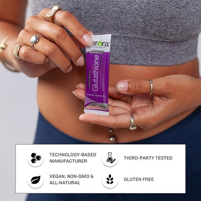 Aurora Nutrascience Micro-Liposomal Liquid Glutathione, Immune & Antioxidant Gut Health Support Supplement, 500 mg per Serving, Gluten Free, Non-GMO, Sugar-Free, 30 Single-Serve Packets
