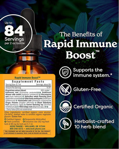 Herb Pharm Organic Rapid Immune Boost: Fast-Absorbing Tincture for Adults, Echinacea Tincture with Goldenseal, Ginger Extract & Elderberry, Immune Support Supplement & Wellness Aid, 2 Oz