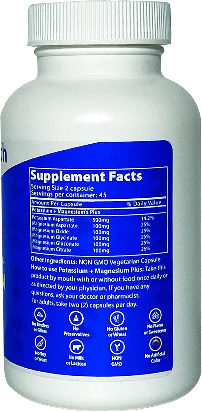 Life Strength Potassium & Magnesium Complex with Aspartate, Oxide, Glycinate, Gluconate & Citrate - 1000mg (90 Capsules)