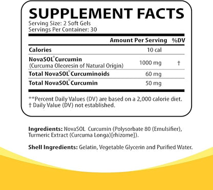 NutriCumin – Liposomal Turmeric Curcumin 1000mg with NovaSOL Technology for Maximum Absorption and Bioavailability - Made in USA with Globally Sourced Premium Ingredients, 60 Softgels