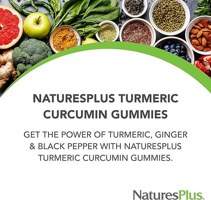 Natures Plus Gummies Turmeric Curcumin - 60 Gummies, Peach - Supports Joint, Digestive & Cardiovascular Health - Vegan, Gluten Free, Non-GMO - 30 Servings