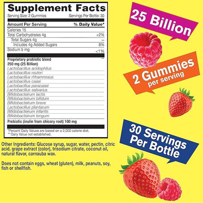 25 Billion Probiotics + Prebiotics Gummies - 12 Strains - Digestive Support, Gut Health, Immune Support Gummy - for Men and Women - Probiotics for Digestive Health - 60 Gummies