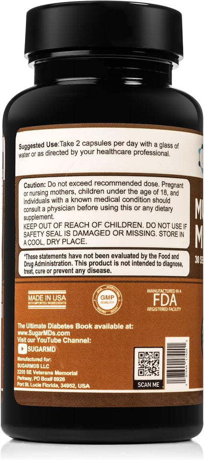 SugarMD Mushroom Miracle | Mushroom Supplements for Immunity | Has Shiitake, Reishi, Maitake, Cordyceps, Lion Mane, Turkey Tail | Doctor Formulated | Non-GMO & Gluten-Free (60 Capsules)