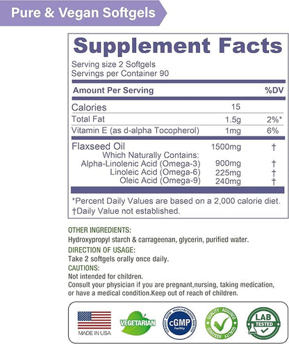Lovita Cold-Pressed Flaxseed Oil Supplement - Vegetarian softgels (Classic Packaging, 180)