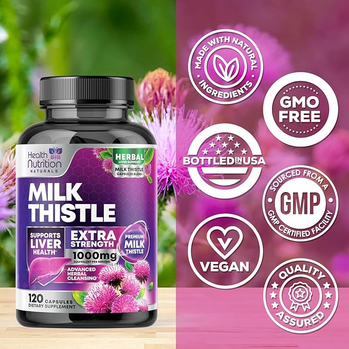 Milk Thistle Extract - Liver Cleanse Detox & Repair Formula with Dandelion Extract 1000mg - Herbal Liver Supplement - Nature's Milk Thistle w/Silymarin Marianum, Supports Liver Health - 120 Capsules