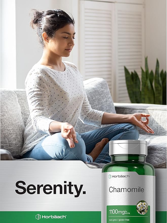 Horbäach Chamomile Flower Extract | 200 Pills | 1100mg Capsules | Non-GMO, Gluten Free Supplement