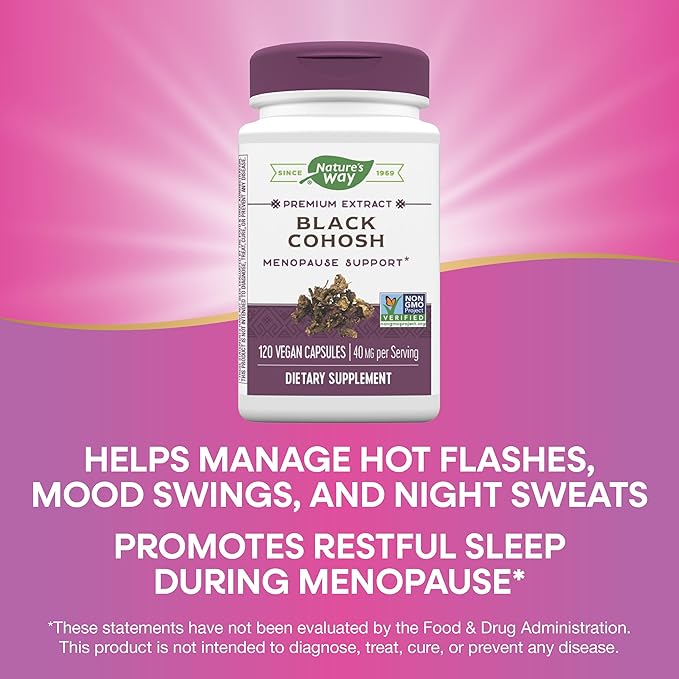 Nature's Way Premium Black Cohosh, Menopause Support for Women*, 40 mg per serving, 120 Vegan Capsules