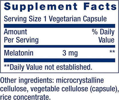 Life Extension Melatonin, 3 mg, Optimal Sleep Support, Healthy circadian Rhythms, Cellular Defense, Gluten-Free, Non-GMO, Vegetarian, 60 Capsules