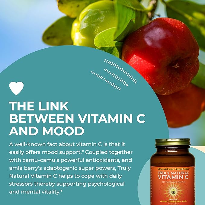 HEALTHFORCE SUPERFOODS Truly Natural Vitamin C - Immune Support Supplement with Camu Camu Berry - Vitamin C Supplement for Immune Health - Vegan, Non-GMO - 180 Grams, 30 Servings
