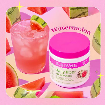 Fiber Supplement for Women & Men – Premium Daily Fiber Powder from Organic Acacia with Added Collagen, Electrolytes & Probiotics – No Bloat, Constipation & Gut Health Support (Watermelon)